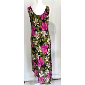 Jessica Howard dress VTG USA made asymmetric hem Y2k sheer tropic floral women 8